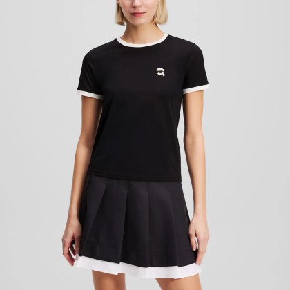 Karl Lagerfeld - IKON T-SHIRT MIT KONTRASTIERENDER PASPELIERUNG - Größe XS - schwarz – Bild 4
