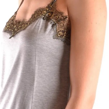 Pinko - Sleeveless Grey Top With Gold Lace Trim - Größe S - grau – Bild 3