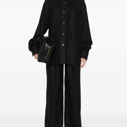 Le Sully Studio - Charcoal Grey Pinstriped Wool Blend Shirt - Größe 42 - grau – Bild 4