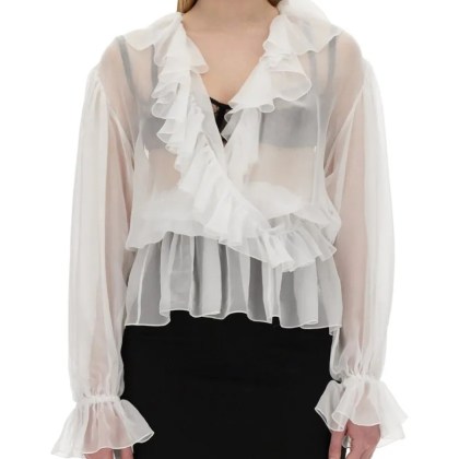 Dolce&Gabbana - Chiffon Blouse With Ruffles - Größe 40 - weiß Dolce&Gabbana - Chiffon Blouse With Ruffles - Größe 40 - weiß