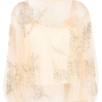 Des Phemmes - Embellished Sheer Sweater With Puff Sleeves And De - Größe 38 - beige Des Phemmes - Embellished Sheer Sweater With Puff Sleeves And De - Größe 38 - beige