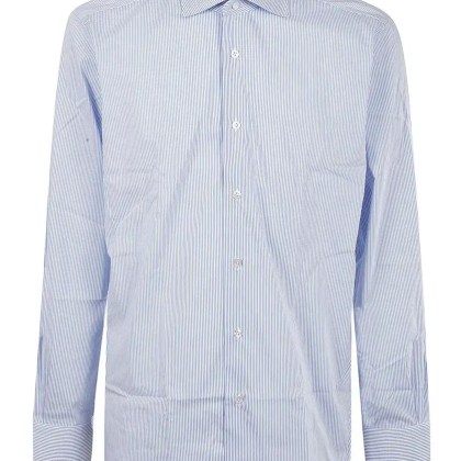 BUONAMASSA - Blue Button-Down Shirt With Vertical Pinstripe Des - Größe 44 - weiß BUONAMASSA - Blue Button-Down Shirt With Vertical Pinstripe Des - Größe 44 - weiß