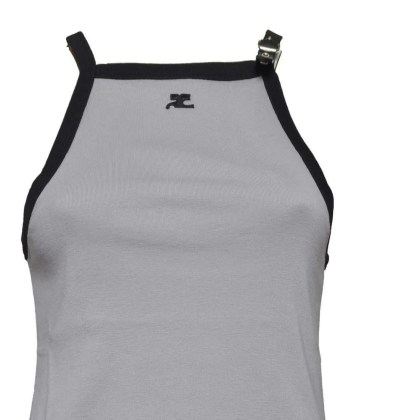 Courrèges - Gray Cotton Buckle Tank Top With Contrast Trim - Größe L - grau – Bild 2