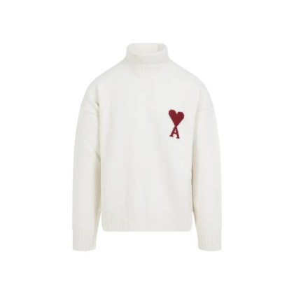 AMI Paris - High-Neck Sweater With Ribbed Details And Embroide - Größe S - weiß AMI Paris - High-Neck Sweater With Ribbed Details And Embroide - Größe S - weiß