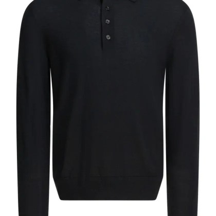 Tom Ford - Long-Sleeved Polo Shirt With Classic Button-Down C - Größe 50 - schwarz Tom Ford - Long-Sleeved Polo Shirt With Classic Button-Down C - Größe 50 - schwarz