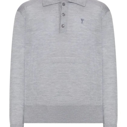 AMI Paris - Wool Blend Long-Sleeve Polo Shirt - Größe L - weiß AMI Paris - Wool Blend Long-Sleeve Polo Shirt - Größe L - weiß