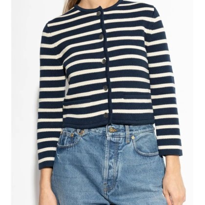 Theory - Navy/White Striped Cotton Cardigan - Größe M - blau – Bild 4