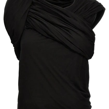 Rick Owens - Draped Black Cotton Top With Design - Größe 44 - schwarz Rick Owens - Draped Black Cotton Top With Design - Größe 44 - schwarz