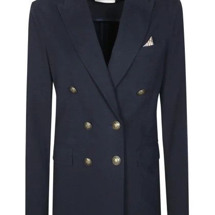 Circolo - Double-Breasted Tailored Jacket With Notched Lapel - Größe 42 - blau Circolo - Double-Breasted Tailored Jacket With Notched Lapel - Größe 42 - blau
