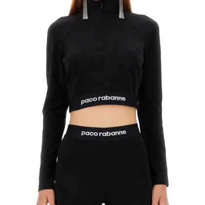 Paco Rabanne - Cropped Top With High Collar - Größe S - schwarz Paco Rabanne - Cropped Top With High Collar - Größe S - schwarz