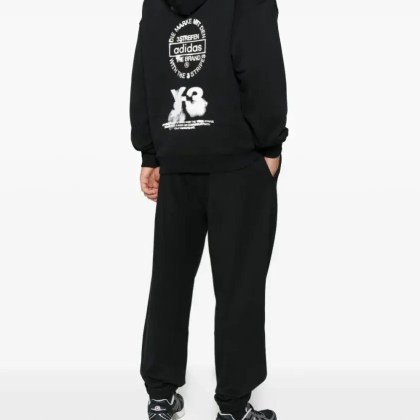 Y-3 - Cotton Hoodie With Logo Detail And Drawstring Hood - Größe L - schwarz