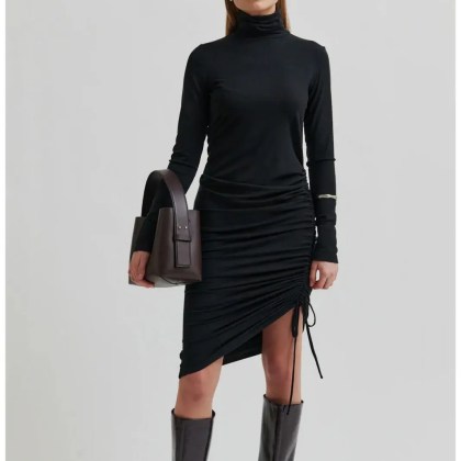 Second Female - Schwarzes Bodycon Dress mit seitlicher Raffung - Größe L - multi Second Female - Schwarzes Bodycon Dress mit seitlicher Raffung - Größe L - multi