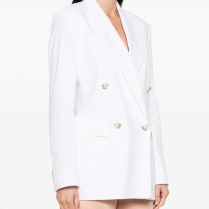 Boss - Double-Breasted Linen Blazer With Structured Shoul - Größe 38 - weiß – Bild 3