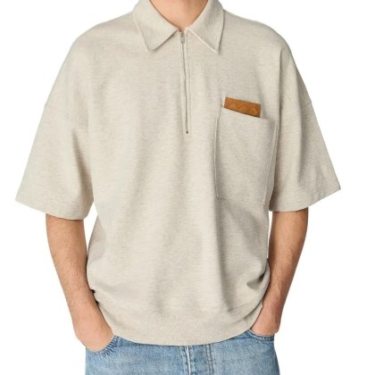Bottega Veneta - Double Cotton Melange Polo With Zip Closure - Größe L - beige Bottega Veneta - Double Cotton Melange Polo With Zip Closure - Größe L - beige