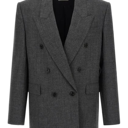 Saint Laurent - Double-Breasted Mélange Wool Blazer - Größe 52 - grau Saint Laurent - Double-Breasted Mélange Wool Blazer - Größe 52 - grau