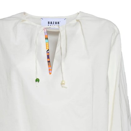 Bazar Deluxe - Cream Cotton Blouse With Ethnic Profile - Größe 44 - beige – Bild 2