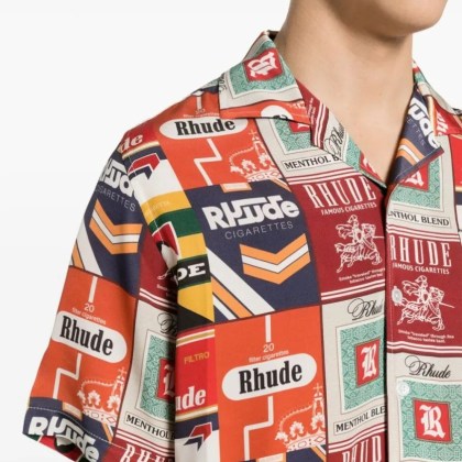 Rhude - Red/Multicolour Silk All-Over Cigarette Print Shir - Größe L - bunt – Bild 3