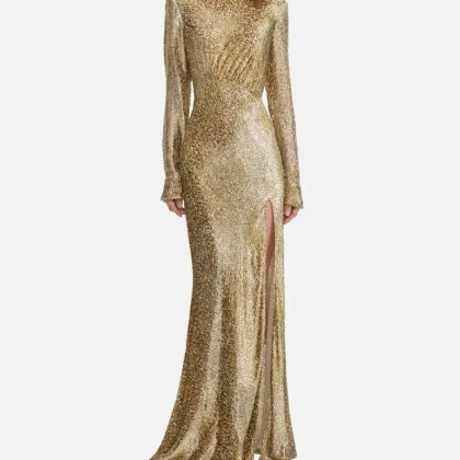 self-portrait - Gold Fil Coupe Maxi Dress - Größe 12 - goldfarben – Bild 3