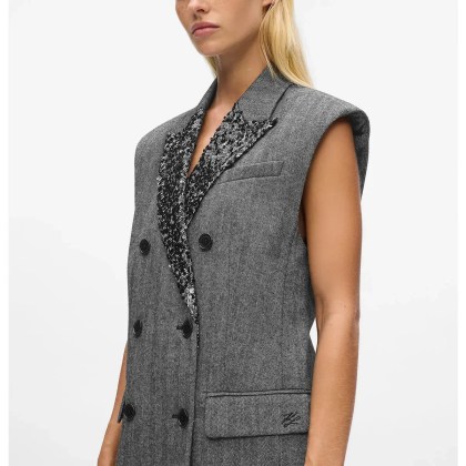 Karl Lagerfeld - Tweed-Weste mit Pailletten-Revers - Größe 42 - grau – Bild 3