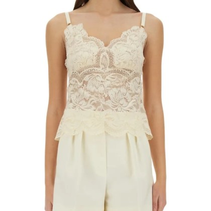 Paco Rabanne - Intricate Lace Top With Scalloped Hem - Größe 38 - beige Paco Rabanne - Intricate Lace Top With Scalloped Hem - Größe 38 - beige