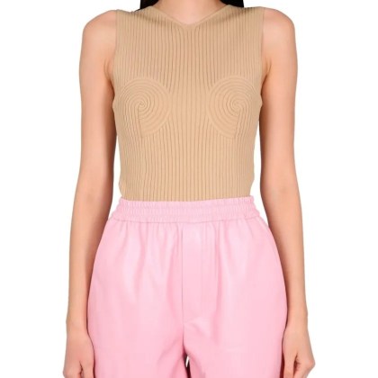 Nanushka - Sleeveless V-Neck Ribbed Top - Größe M - beige Nanushka - Sleeveless V-Neck Ribbed Top - Größe M - beige