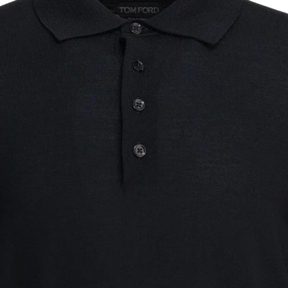 Tom Ford - Long-Sleeved Polo Shirt With Classic Button-Down C - Größe 50 - schwarz – Bild 3