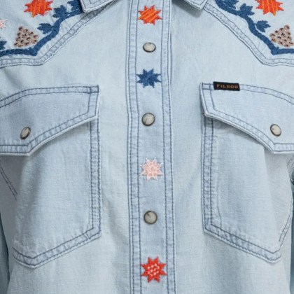 Filson - Western-Style Embroidered Shirt - Größe XS - blau – Bild 3