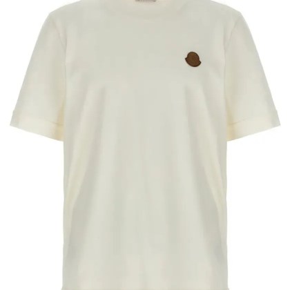 Moncler - Crewneck T-Shirt With Leather Logo Patch - Größe XL - beige Moncler - Crewneck T-Shirt With Leather Logo Patch - Größe XL - beige