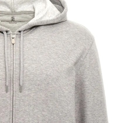Brunello Cucinelli - Zip Closure Cotton Blend Hoodie - Größe S - grau – Bild 3