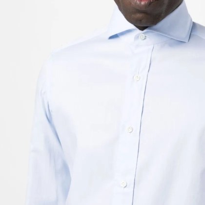 BORRELLI - Optical White Cotton Shirt With Spread Collar - Größe 39 - weiß – Bild 3