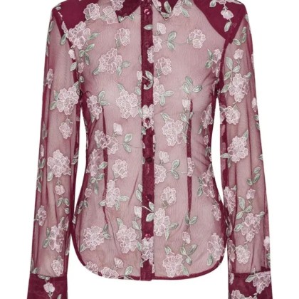 Rotate - Sheer Floral Embroidery Shirt With Classic Collar - Größe 36 - rot Rotate - Sheer Floral Embroidery Shirt With Classic Collar - Größe 36 - rot