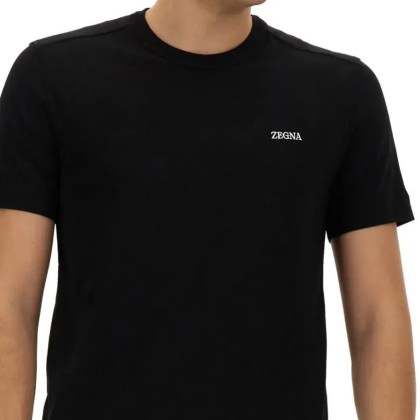 Zegna - Crew Neck T-Shirt With Subtle Logo Embroidery - Größe 48 - schwarz – Bild 2
