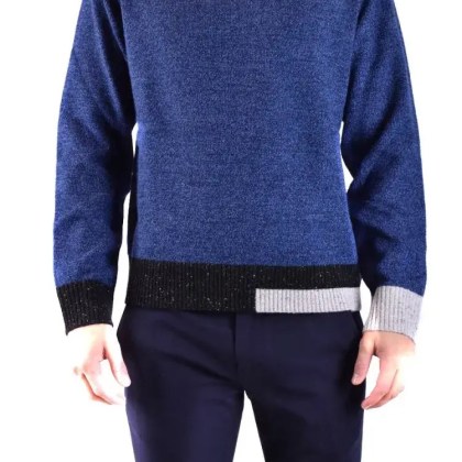 Neil Barrett - Textured Blue Knit Sweater With Color-Blocked Deta - Größe XL - blau Neil Barrett - Textured Blue Knit Sweater With Color-Blocked Deta - Größe XL - blau