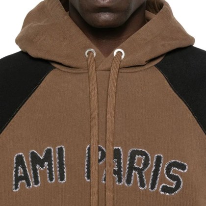 AMI Paris - Two-Tone Hoodie With Stitched Branding And Embroid - Größe L - braun – Bild 3