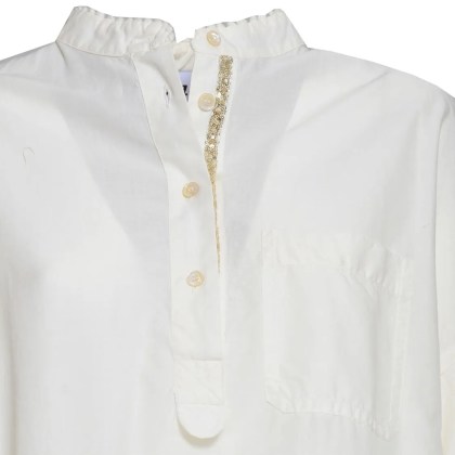 Bazar Deluxe - Cream Cotton Shirt With Embroidery And Sequins - Größe 38 - weiß – Bild 2