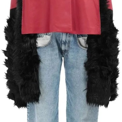 Maison Margiela - Maison Margiela Faux Fur Trimmed Leather Cape Jack - Größe 38 - rot – Bild 2