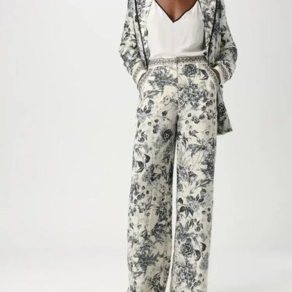 Simona Corsellini - Wide-Leg Trousers With Floral Print - Größe 42 - grau – Bild 3