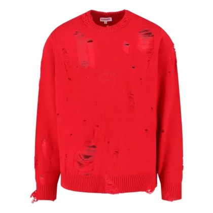 CHARLES JEFFREY LOVER BOY - Distressed Red Wool Blend Sweater With Ribbed Fini - Größe M - rot CHARLES JEFFREY LOVER BOY - Distressed Red Wool Blend Sweater With Ribbed Fini - Größe M - rot