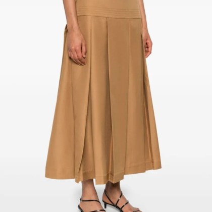 ABADIA - Brown Ochre Mid-Length Pleated Layan Skirt - Größe 4 - braun – Bild 4