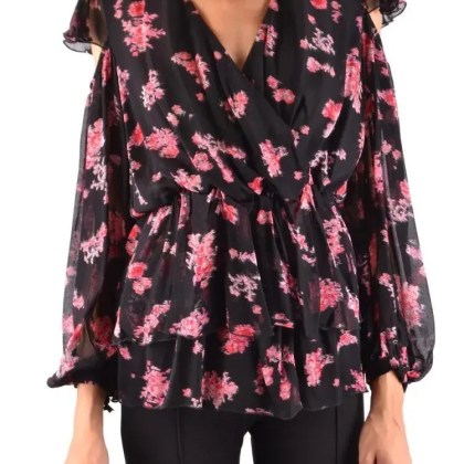 Pinko - Floral Print Black Sheer Blouse - Größe 40 - schwarz Pinko - Floral Print Black Sheer Blouse - Größe 40 - schwarz