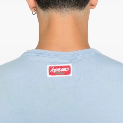 Kenzo - Light Blue Logo Print T-Shirt With Floral Detail - Größe XL - blau – Bild 3
