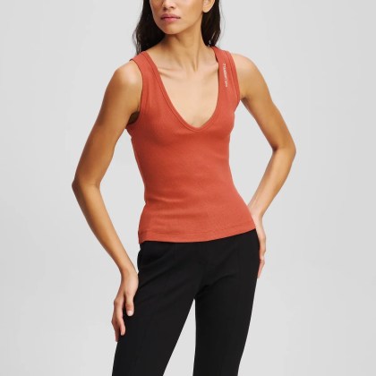 Karl Lagerfeld - GERIPPTES TANKTOP MIT V-AUSSCHNITT - Größe M - braun – Bild 4