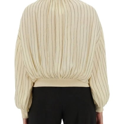 Alysi - Silk Bomber Jacket With Subtle Stripes - Größe 42 - beige – Bild 3