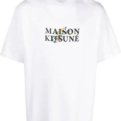 Maison Kitsune - Floral Print Logo T-shirt - Größe L - weiß Maison Kitsune - Floral Print Logo T-shirt - Größe L - weiß