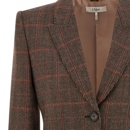 Chloé - Check Wool Blazer - Größe 40 - braun – Bild 3