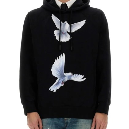3.Paradis - Black Hoodie With Artistic Dove Prints - Größe M - schwarz 3.Paradis - Black Hoodie With Artistic Dove Prints - Größe M - schwarz
