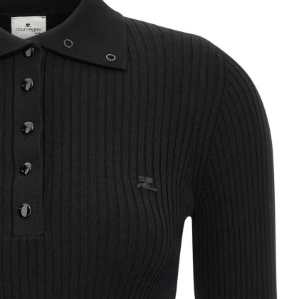 Courrèges - 'Classic Rib' Polo Shirt - Größe S - schwarz – Bild 2