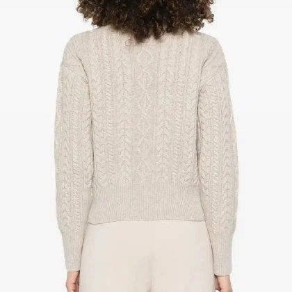 Max Mara - Textured Cable Knit Sweater With High Neckline And - Größe L - beige – Bild 3