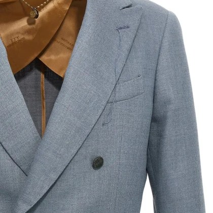 MAURIZIO MIRI - Double-Breasted Silk Blend Blazer With Button Clos - Größe 50 - blau – Bild 3