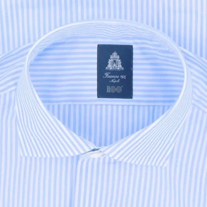 Finamore - Light Blue Striped Shirt With Classic Collar - Größe 42 - blau – Bild 4